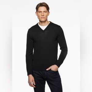 J.CREW, Dark Charcoal Merino Wool V-Neck Sweater, Size Large SLIM